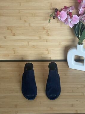 Theory Navy blue Suede Open-Toe Mule Heels